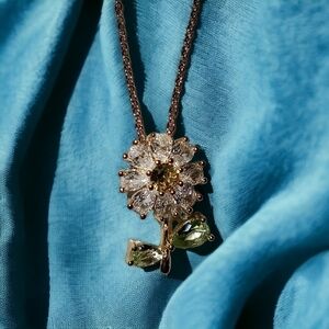 Sweet Sunflower Titanium Steel Inlay Zircon Pendant Necklace